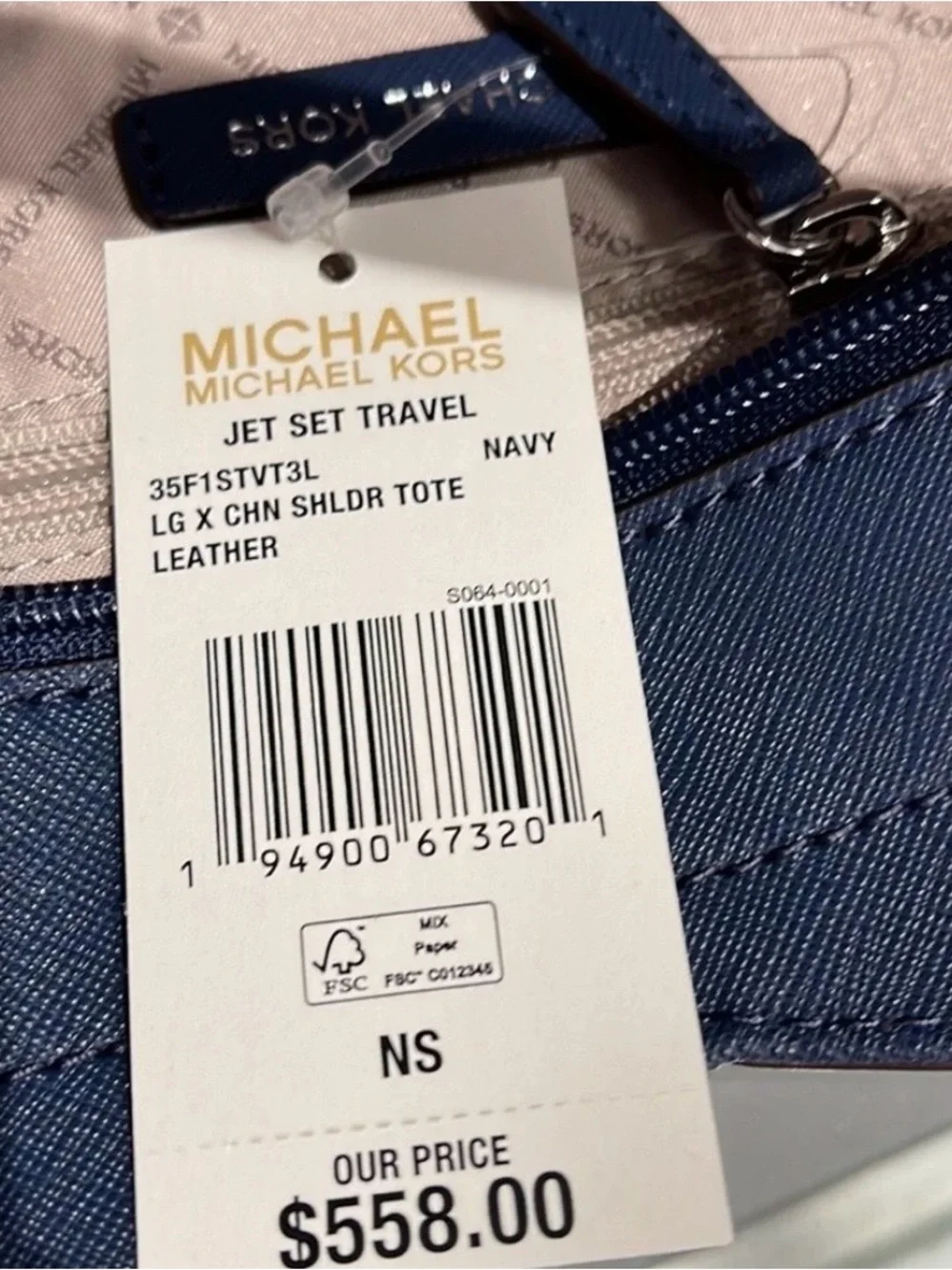 Michael Kors Navy Saffiano Chain-Handle Tote